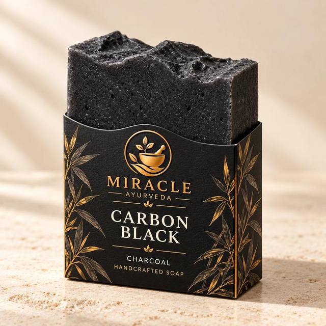 Carbon Black charcoal soap in its paper sleeve