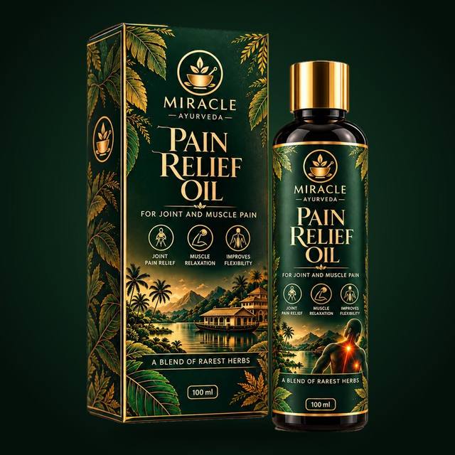 Miracle Ayurveda Pain Relief Oil 100 ml bottle with its box