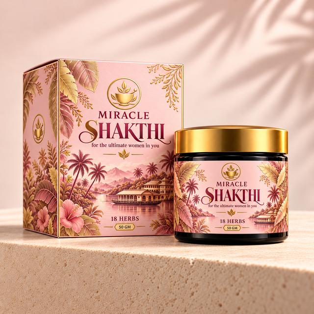 Miracle Shakthi, 50 gm jar and gift box made from 18 rare herbs, Kerala, India
