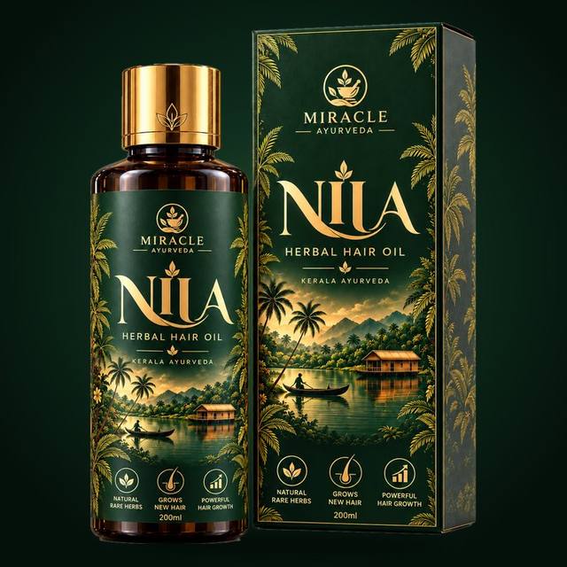 Nila Herbal Hair Oil 200 ml bottle with its box, Miracle Ayurveda